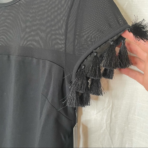 Lulus Iced Latte Black Tassel Mini Dress Sheer Short Shift - Picture 5 of 12